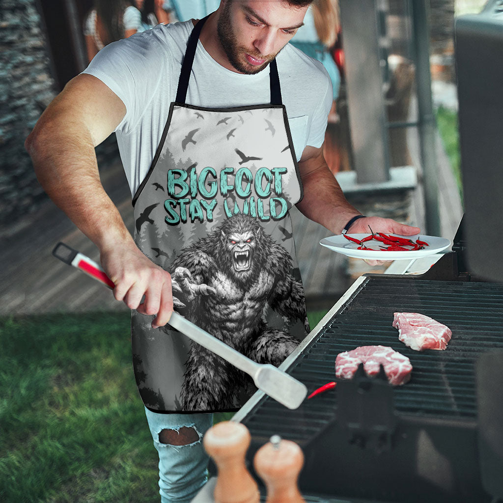 Bigfoot Stay Wild I Hate People Apron Angry Sasquatch Distressed Forest Dark Fantasy