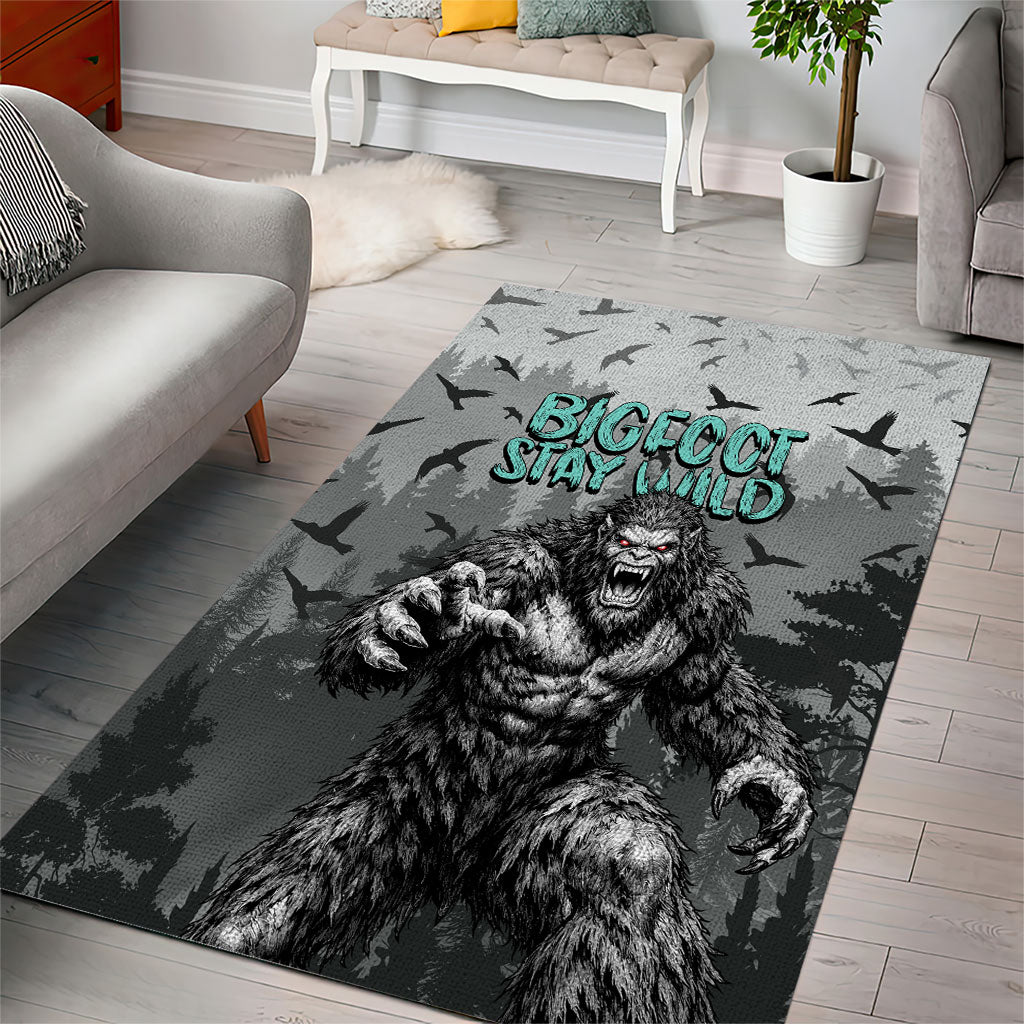 Bigfoot Stay Wild I Hate People Area Rug Angry Sasquatch Distressed Forest Dark Fantasy