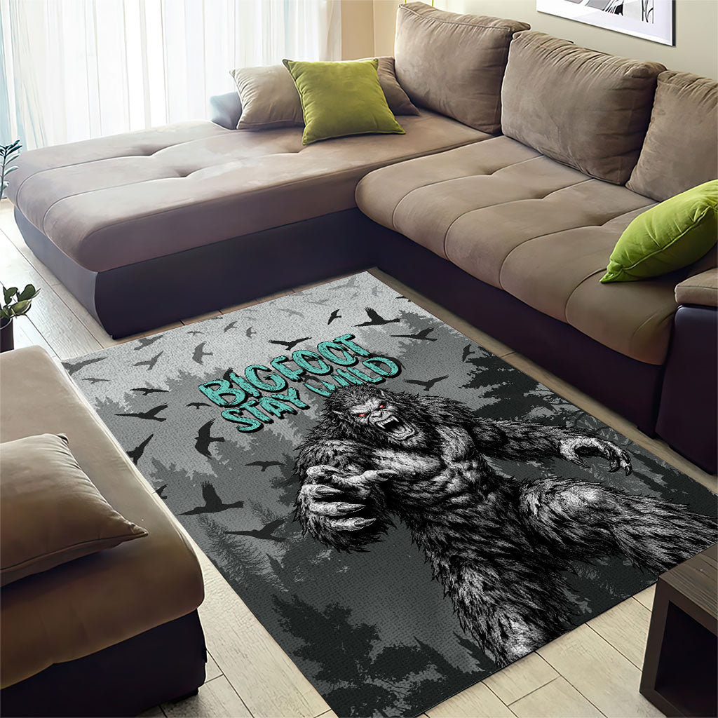 Bigfoot Stay Wild I Hate People Area Rug Angry Sasquatch Distressed Forest Dark Fantasy
