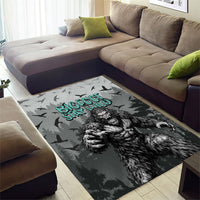 Bigfoot Stay Wild I Hate People Area Rug Angry Sasquatch Distressed Forest Dark Fantasy
