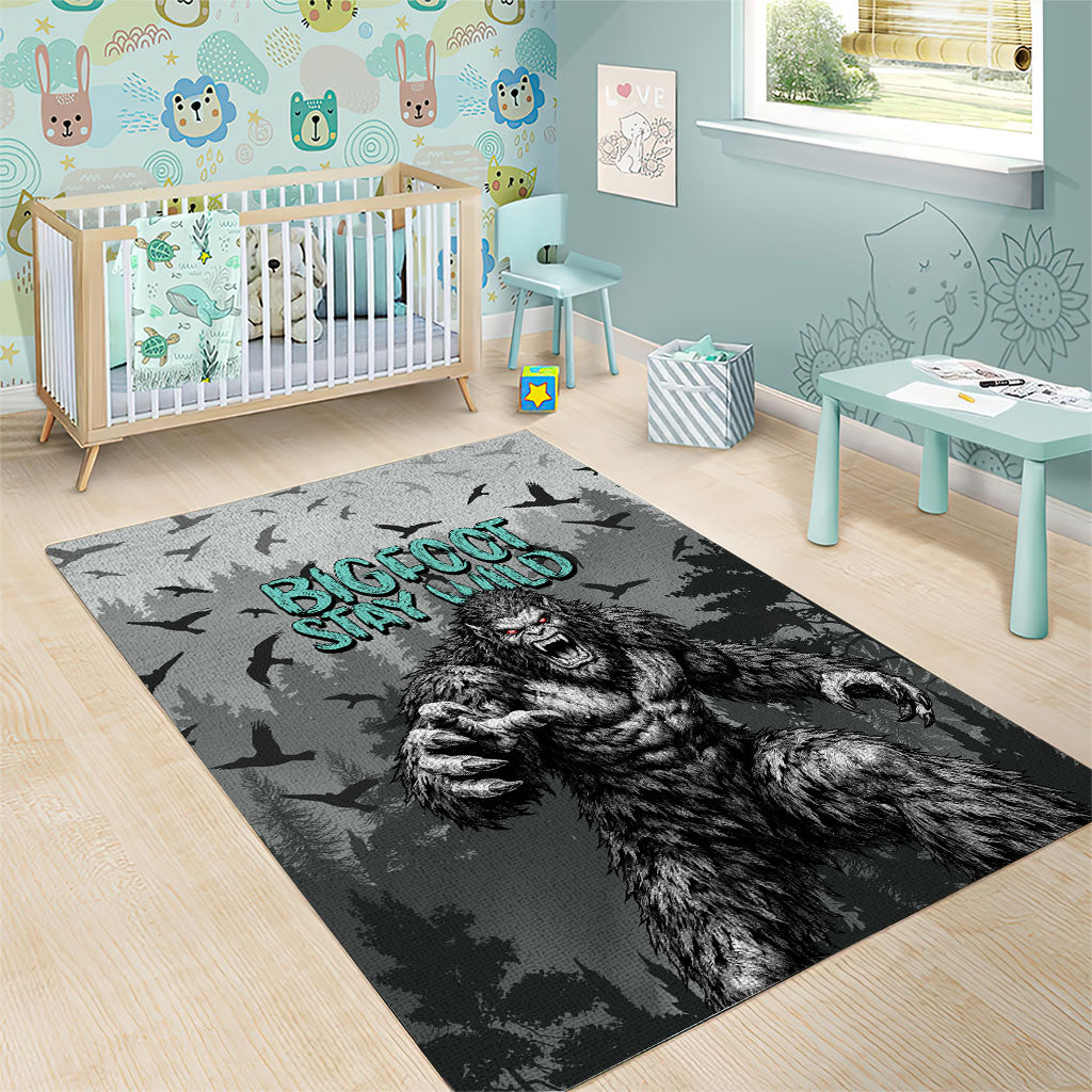 Bigfoot Stay Wild I Hate People Area Rug Angry Sasquatch Distressed Forest Dark Fantasy
