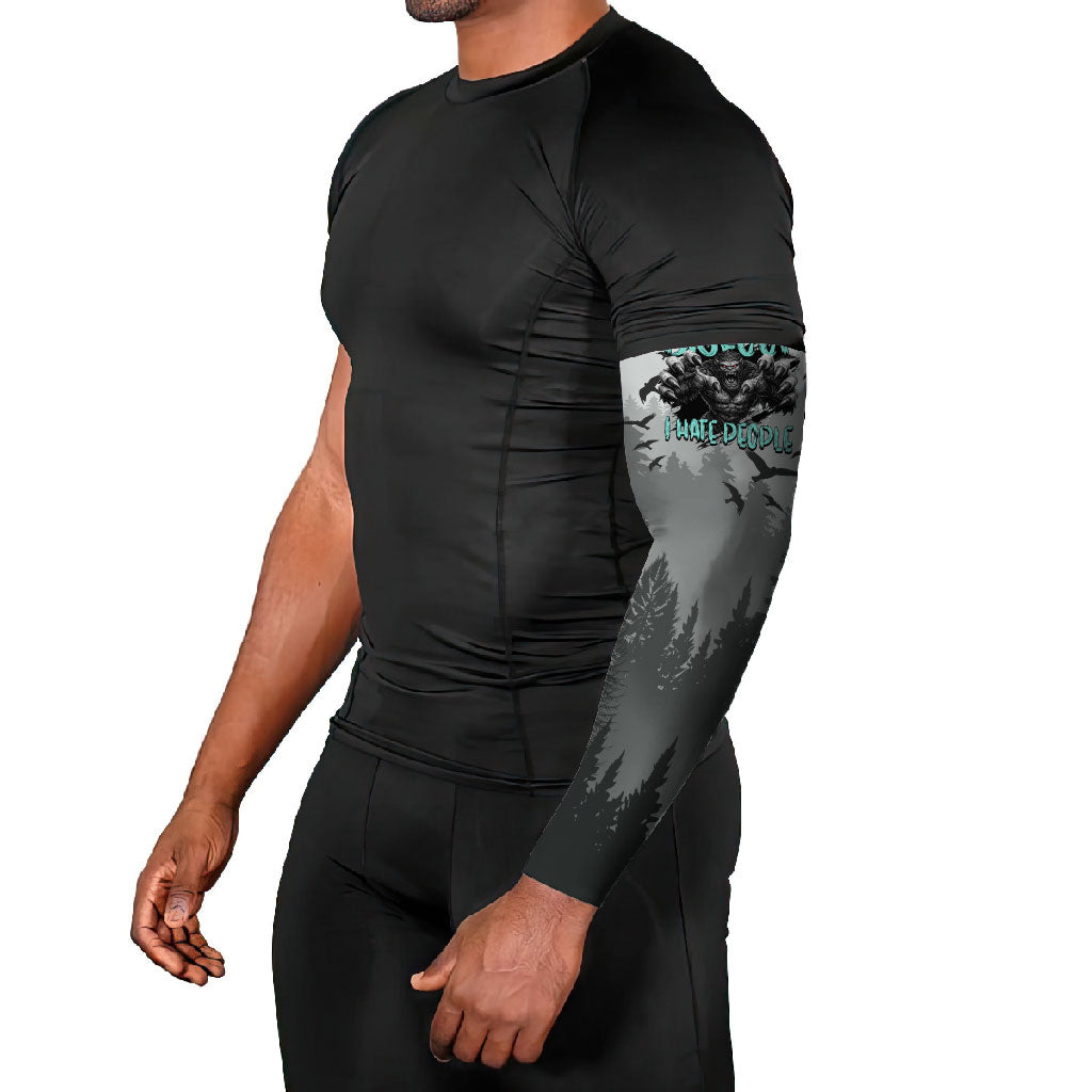 Bigfoot Stay Wild I Hate People Arm Sleeves Angry Sasquatch Distressed Forest Dark Fantasy