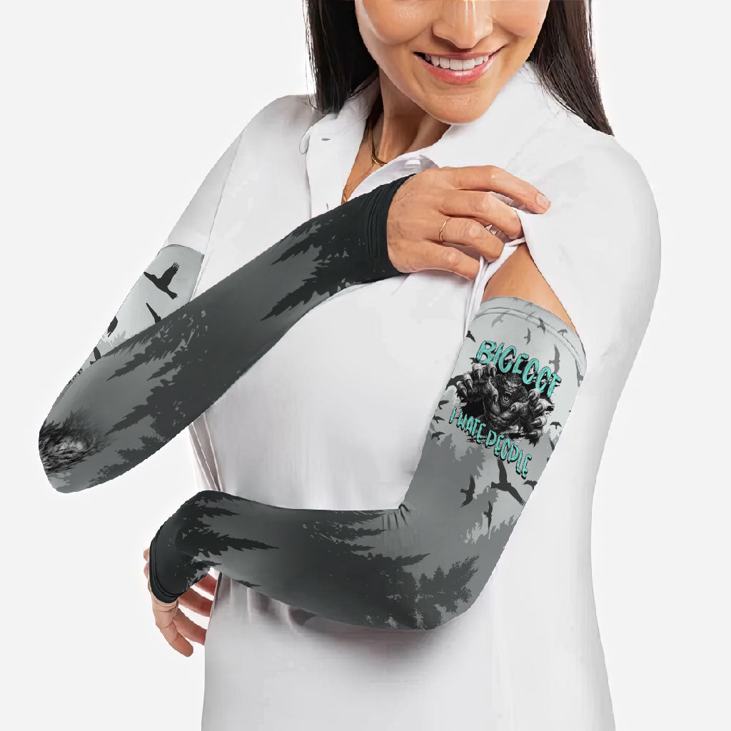Bigfoot Stay Wild I Hate People Arm Sleeves Angry Sasquatch Distressed Forest Dark Fantasy