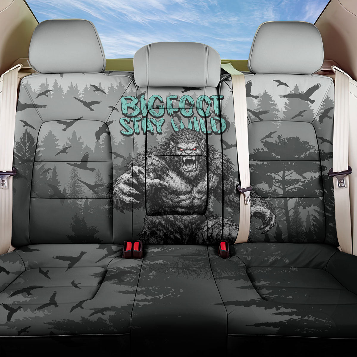 Bigfoot Stay Wild I Hate People Back Car Seat Cover Angry Sasquatch Distressed Forest Dark Fantasy
