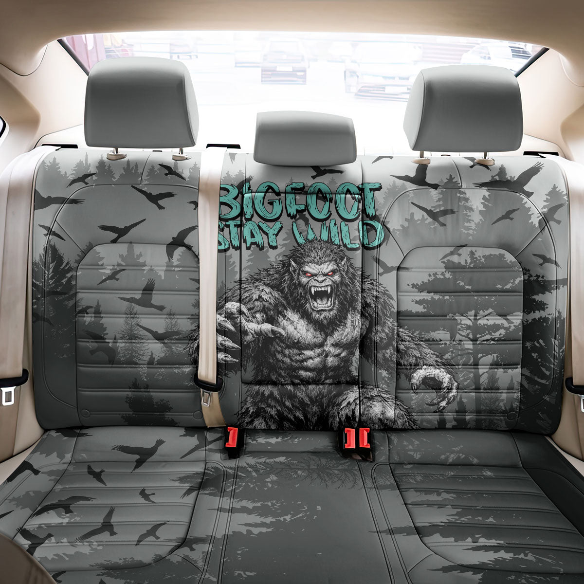 Bigfoot Stay Wild I Hate People Back Car Seat Cover Angry Sasquatch Distressed Forest Dark Fantasy