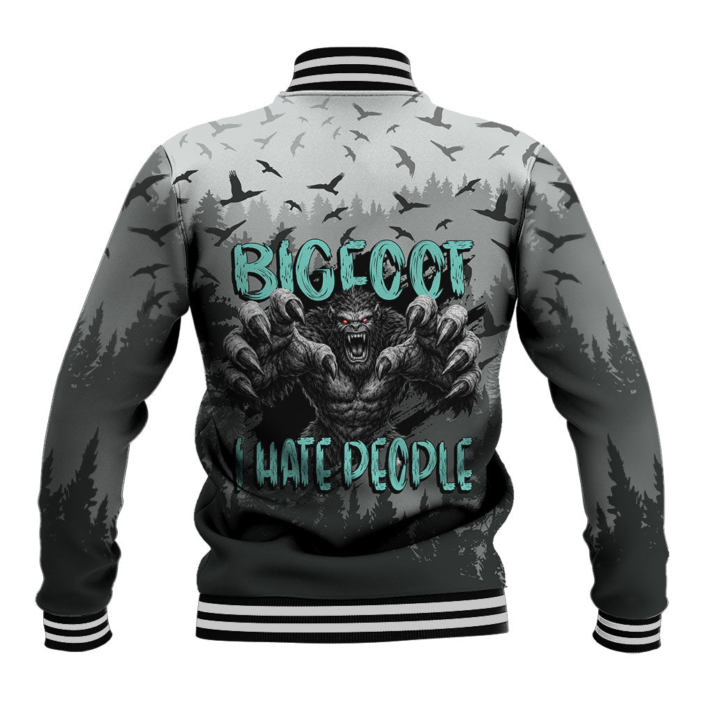 Bigfoot Stay Wild I Hate People Baseball Jacket Angry Sasquatch Distressed Forest Dark Fantasy