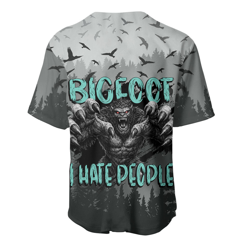 Bigfoot Stay Wild I Hate People Baseball Jersey Angry Sasquatch Distressed Forest Dark Fantasy