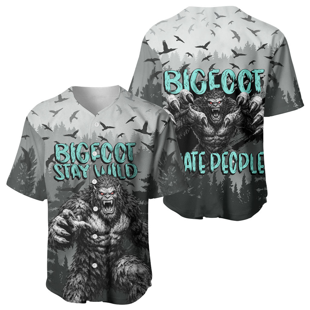 Bigfoot Stay Wild I Hate People Baseball Jersey Angry Sasquatch Distressed Forest Dark Fantasy