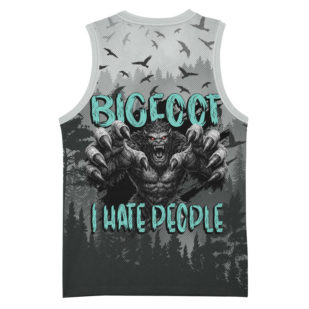 Bigfoot Stay Wild I Hate People Basketball Jersey Angry Sasquatch Distressed Forest Dark Fantasy
