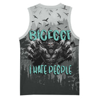 Bigfoot Stay Wild I Hate People Basketball Jersey Angry Sasquatch Distressed Forest Dark Fantasy