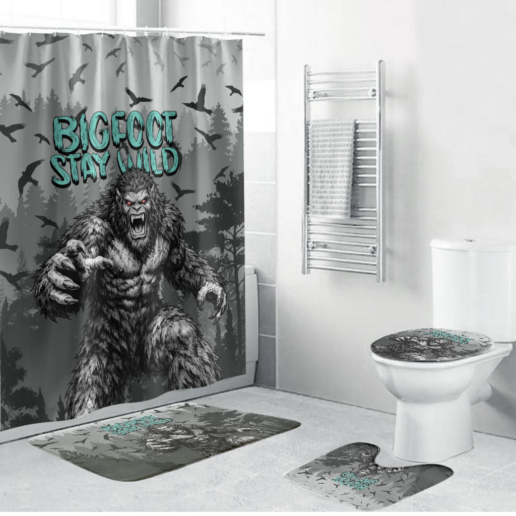 Bigfoot Stay Wild I Hate People Bathroom Set Angry Sasquatch Distressed Forest Dark Fantasy