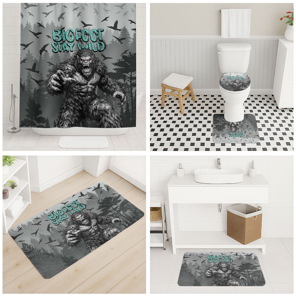 Bigfoot Stay Wild I Hate People Bathroom Set Angry Sasquatch Distressed Forest Dark Fantasy