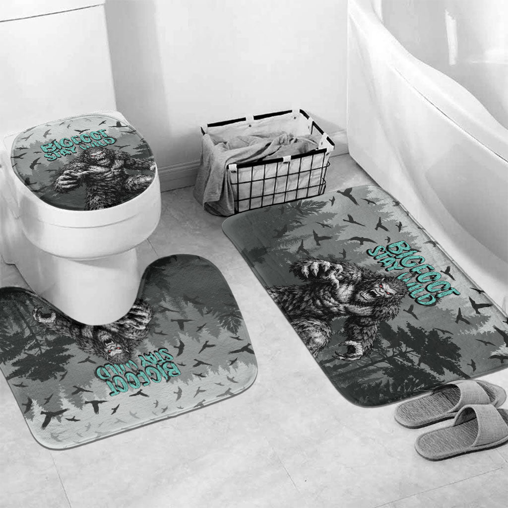 Bigfoot Stay Wild I Hate People Bathroom Set Angry Sasquatch Distressed Forest Dark Fantasy