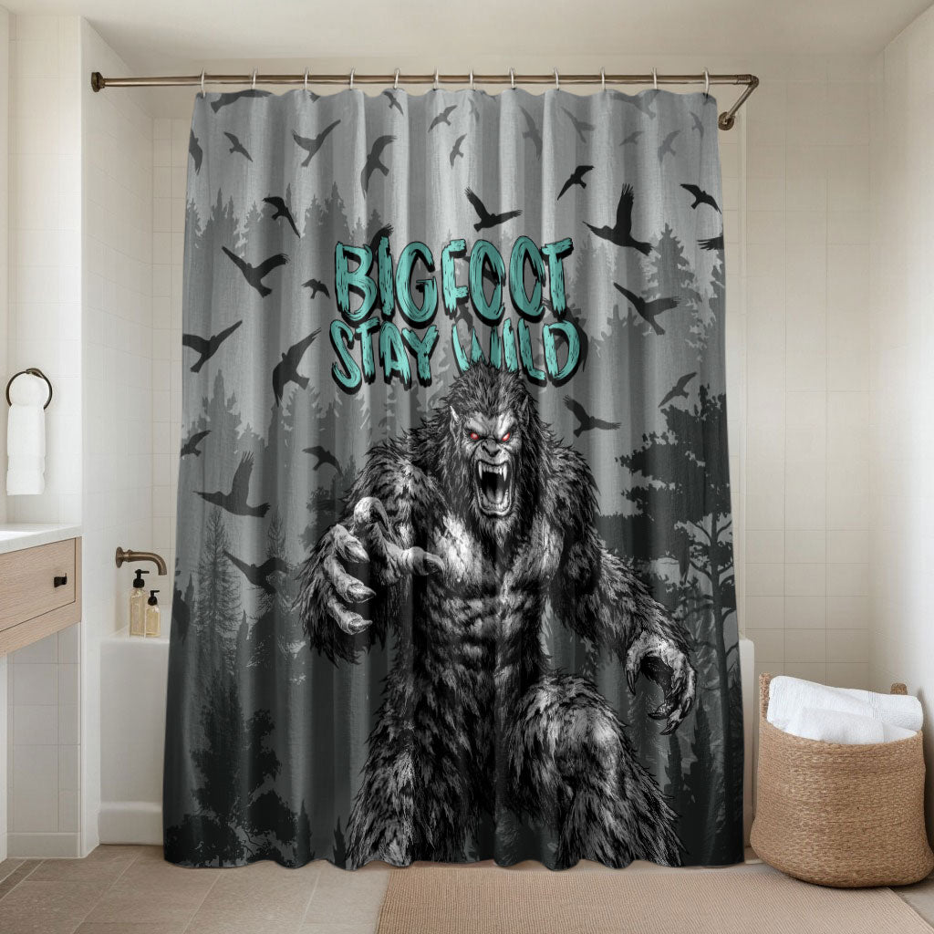 Bigfoot Stay Wild I Hate People Bathroom Set Angry Sasquatch Distressed Forest Dark Fantasy