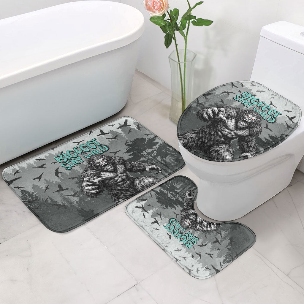 Bigfoot Stay Wild I Hate People Bathroom Set Angry Sasquatch Distressed Forest Dark Fantasy