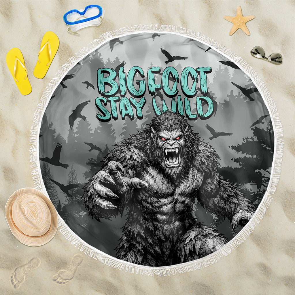 Bigfoot Stay Wild I Hate People Beach Blanket Angry Sasquatch Distressed Forest Dark Fantasy