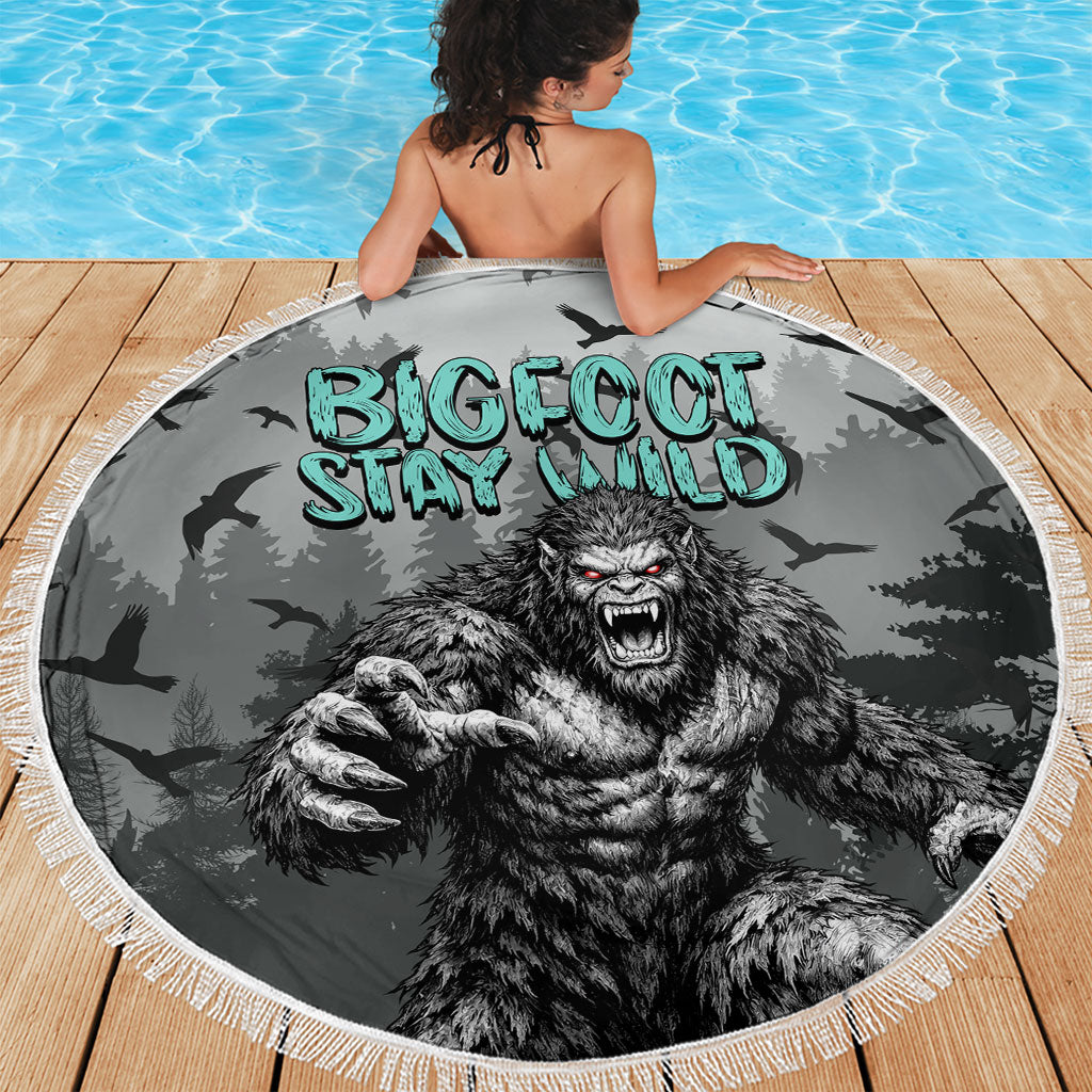 Bigfoot Stay Wild I Hate People Beach Blanket Angry Sasquatch Distressed Forest Dark Fantasy