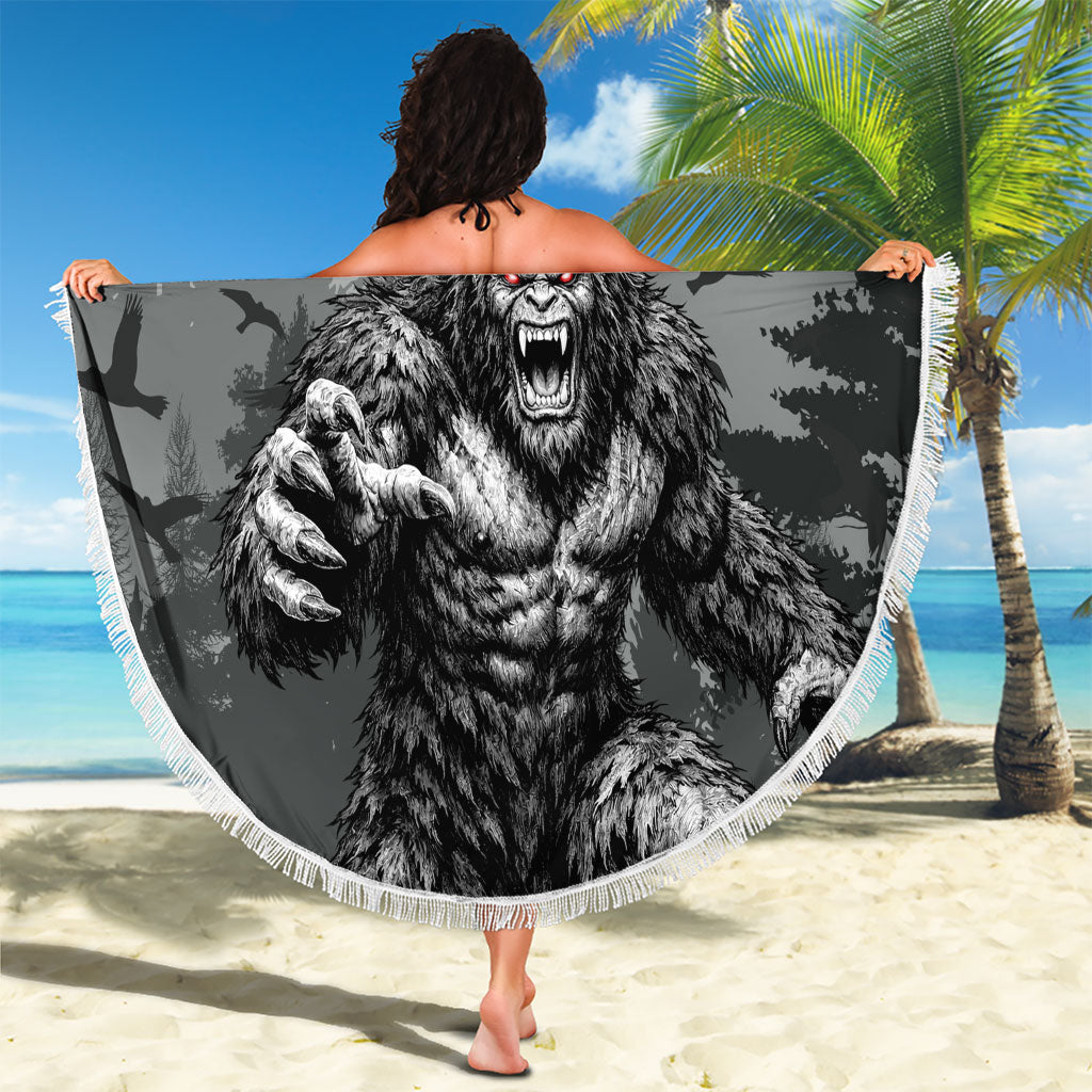 Bigfoot Stay Wild I Hate People Beach Blanket Angry Sasquatch Distressed Forest Dark Fantasy