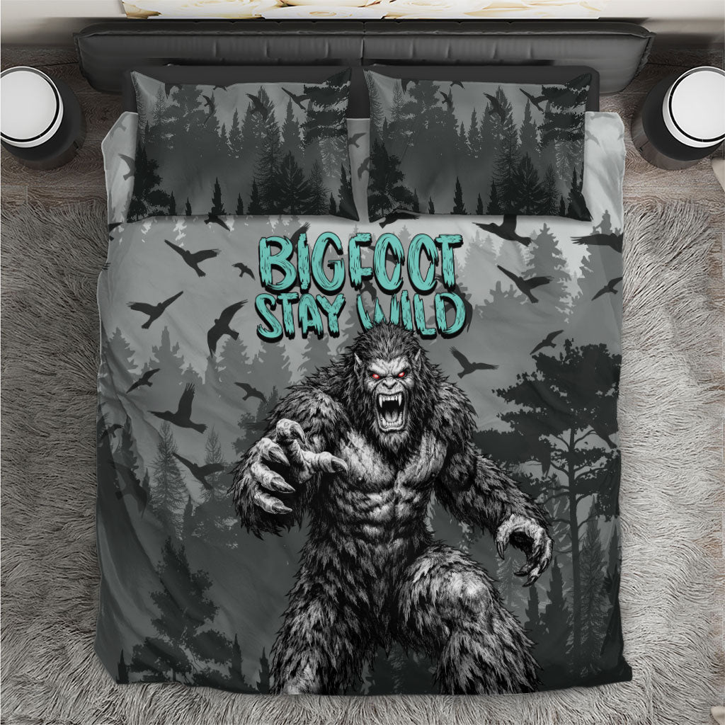 Bigfoot Stay Wild I Hate People Bedding Set Angry Sasquatch Distressed Forest Dark Fantasy