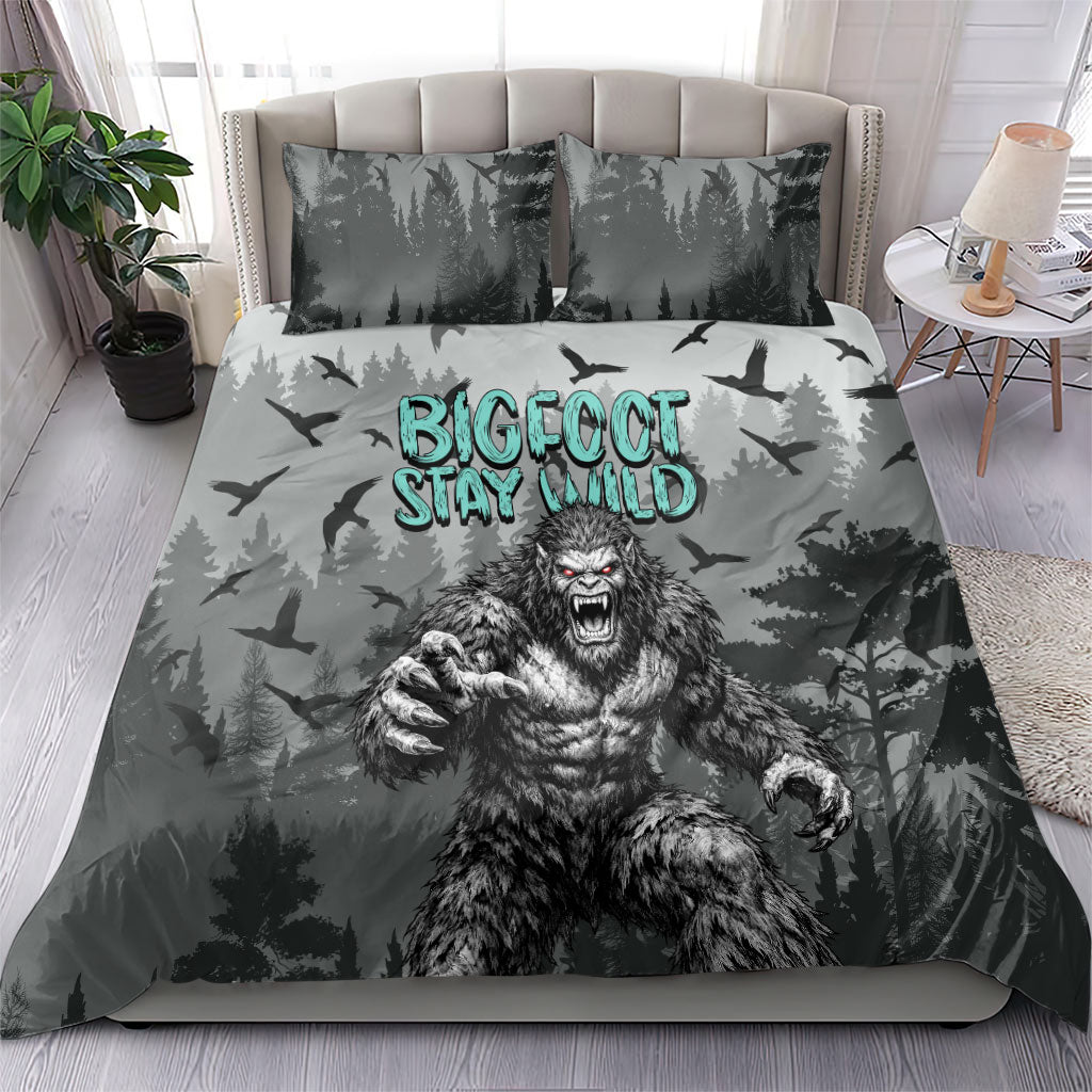 Bigfoot Stay Wild I Hate People Bedding Set Angry Sasquatch Distressed Forest Dark Fantasy