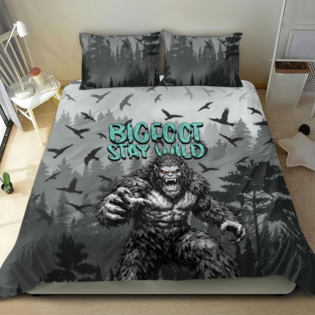 Bigfoot Stay Wild I Hate People Bedding Set Angry Sasquatch Distressed Forest Dark Fantasy