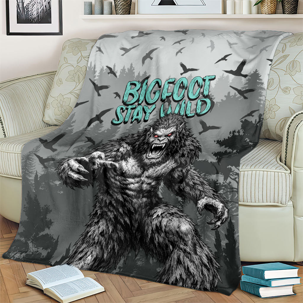 Bigfoot Stay Wild I Hate People Blanket Angry Sasquatch Distressed Forest Dark Fantasy
