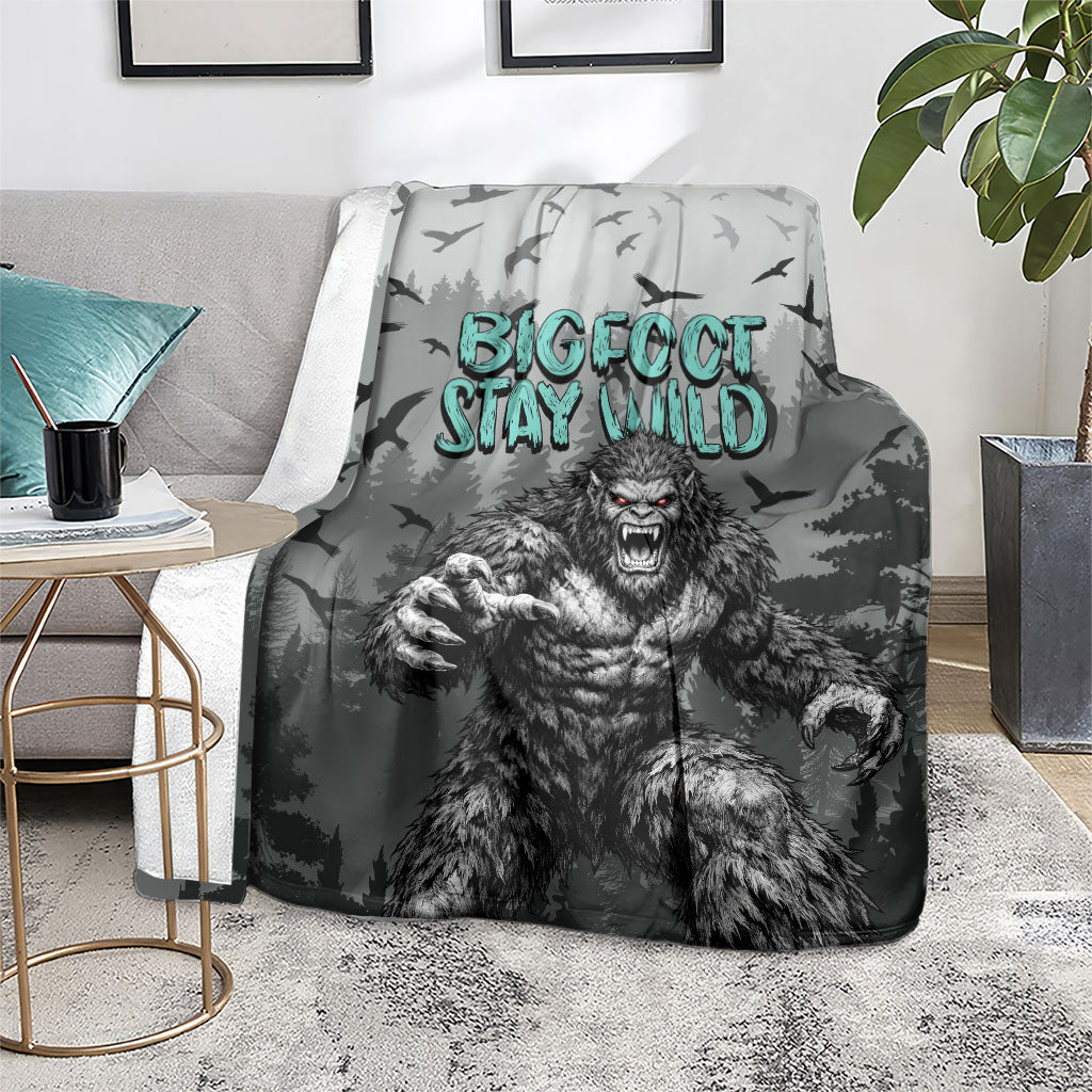 Bigfoot Stay Wild I Hate People Blanket Angry Sasquatch Distressed Forest Dark Fantasy