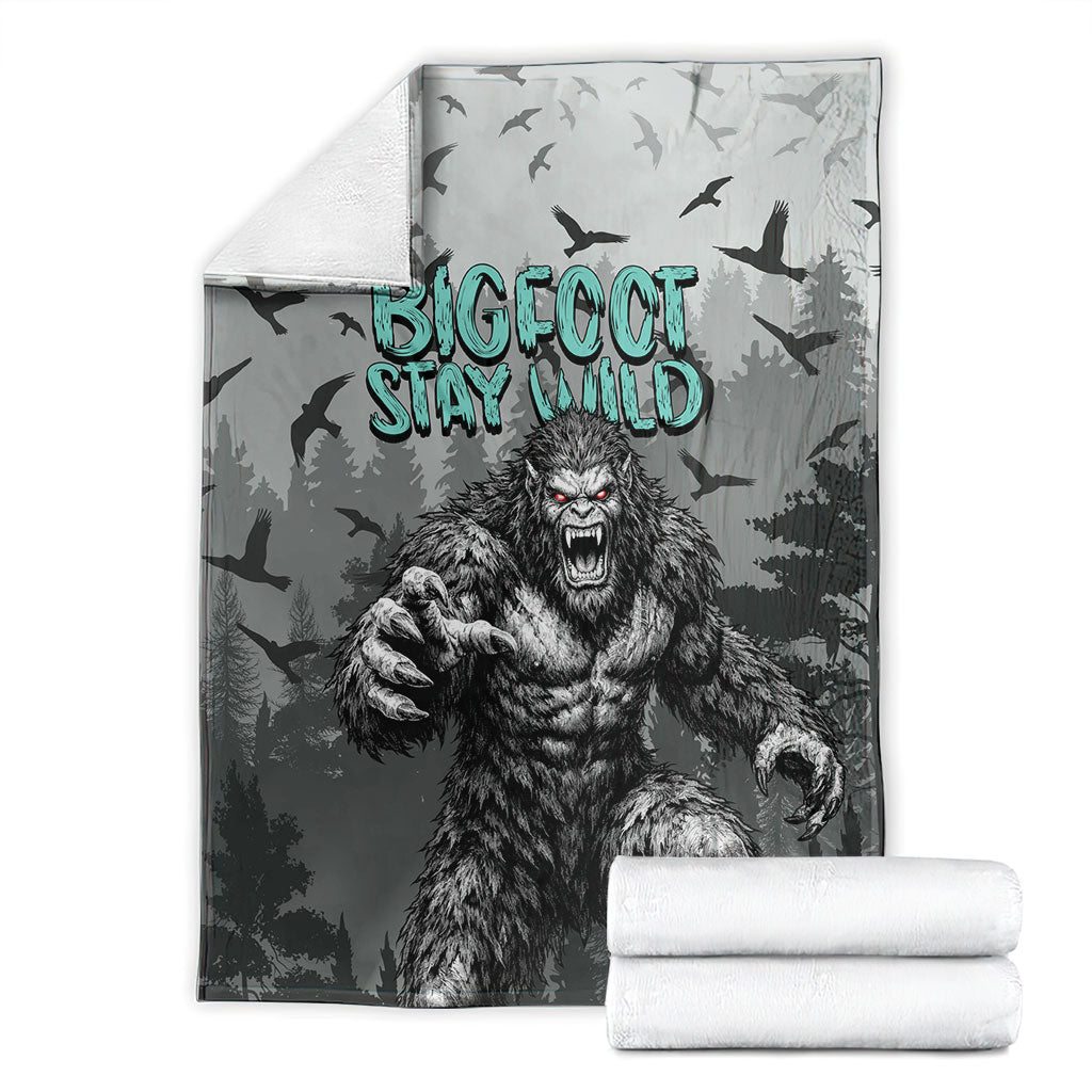 Bigfoot Stay Wild I Hate People Blanket Angry Sasquatch Distressed Forest Dark Fantasy