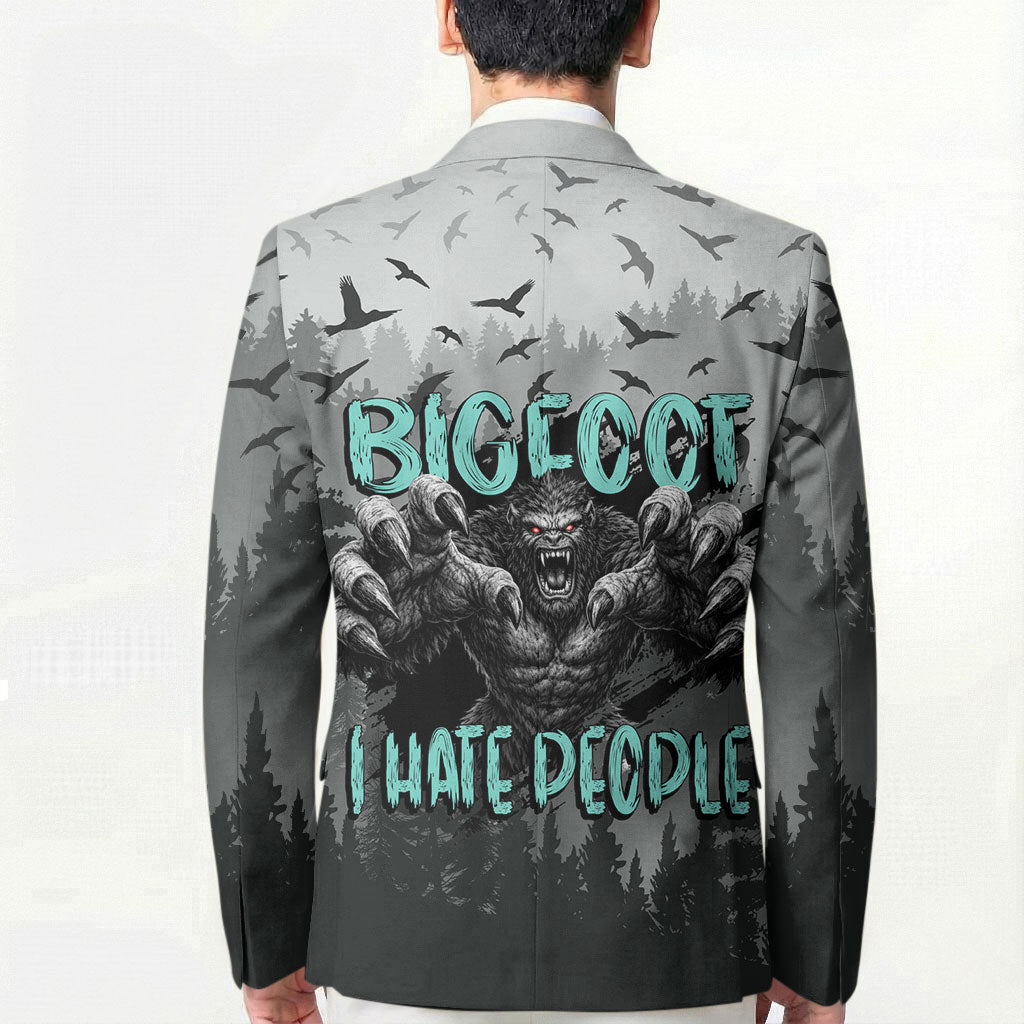 Bigfoot Stay Wild I Hate People Blazer Angry Sasquatch Distressed Forest Dark Fantasy