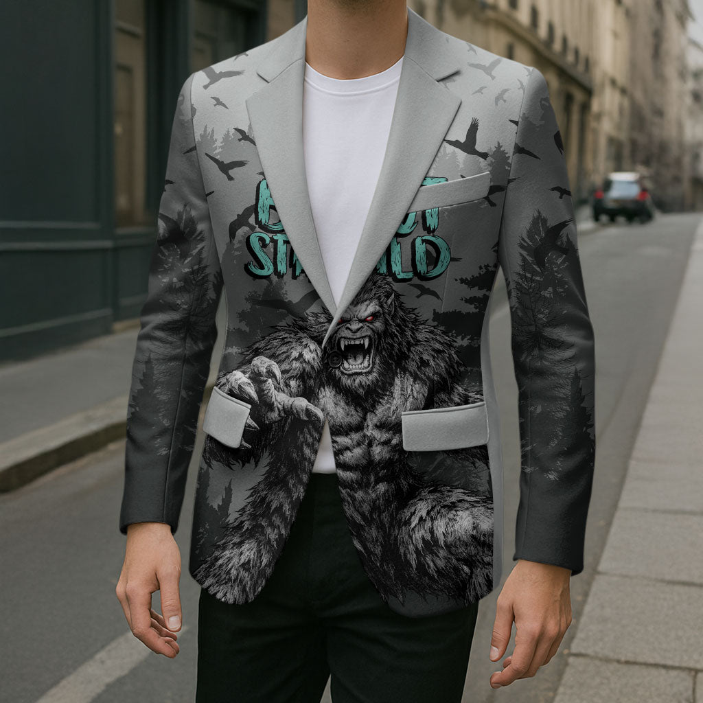 Bigfoot Stay Wild I Hate People Blazer Angry Sasquatch Distressed Forest Dark Fantasy