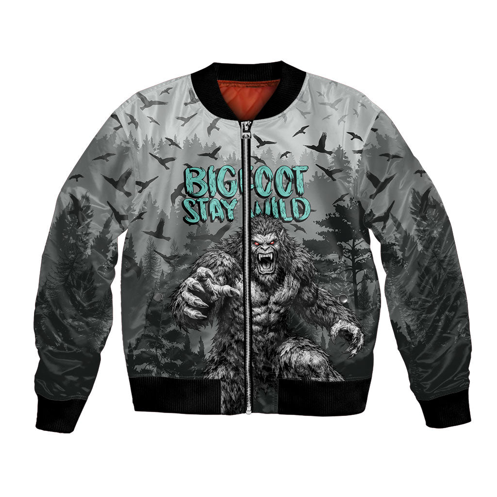 Bigfoot Stay Wild I Hate People Bomber Jacket Angry Sasquatch Distressed Forest Dark Fantasy