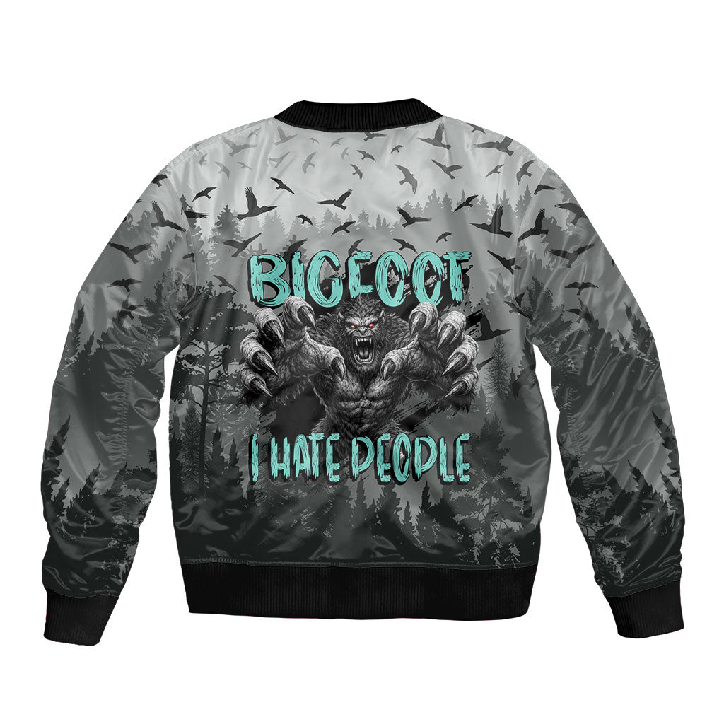 Bigfoot Stay Wild I Hate People Bomber Jacket Angry Sasquatch Distressed Forest Dark Fantasy