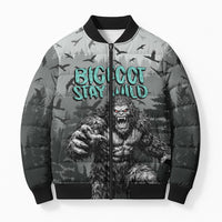 Bigfoot Stay Wild I Hate People Bomber Puffer Jacket Angry Sasquatch Distressed Forest Dark Fantasy