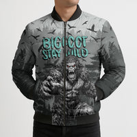 Bigfoot Stay Wild I Hate People Bomber Puffer Jacket Angry Sasquatch Distressed Forest Dark Fantasy