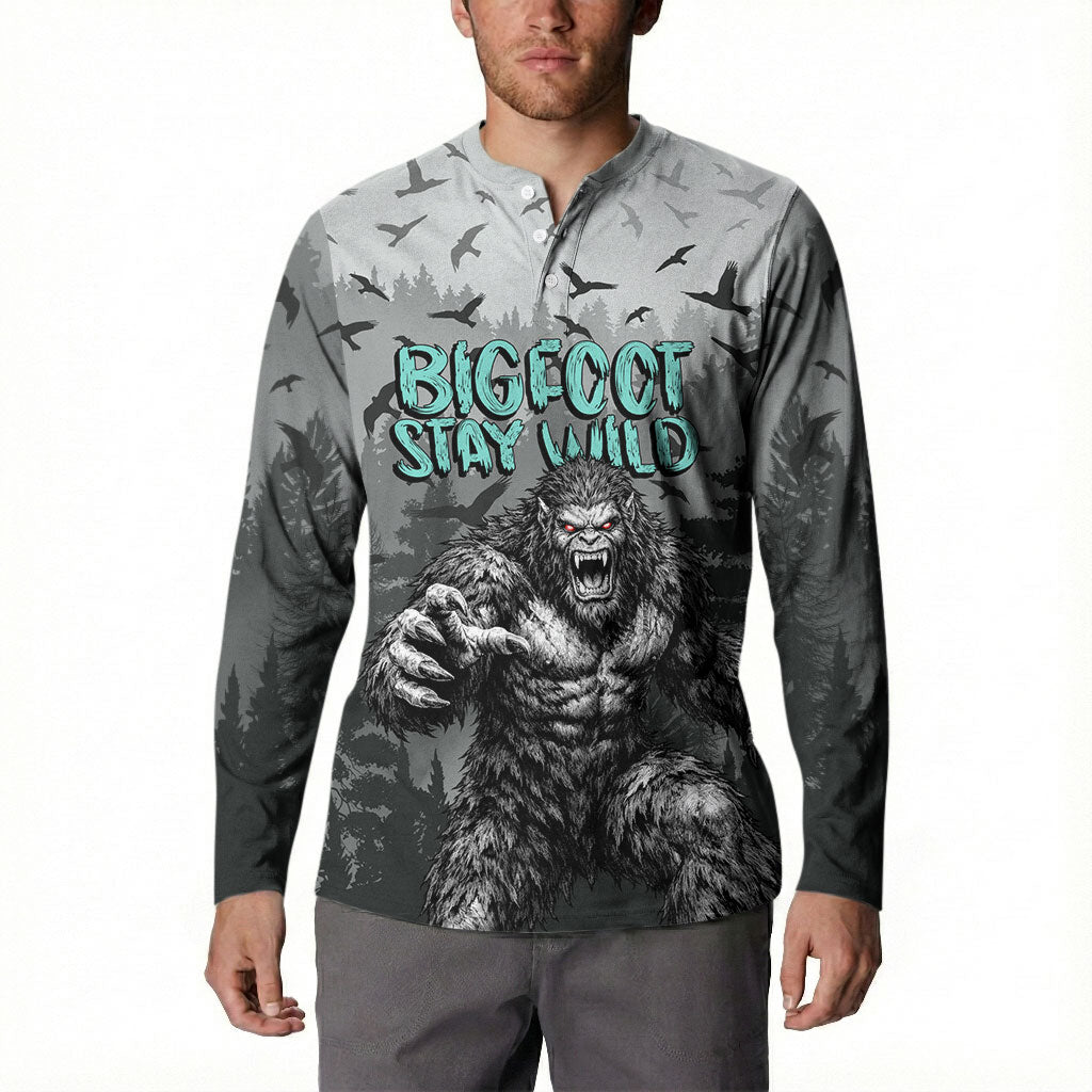 Bigfoot Stay Wild I Hate People Button Sweatshirt Angry Sasquatch Distressed Forest Dark Fantasy
