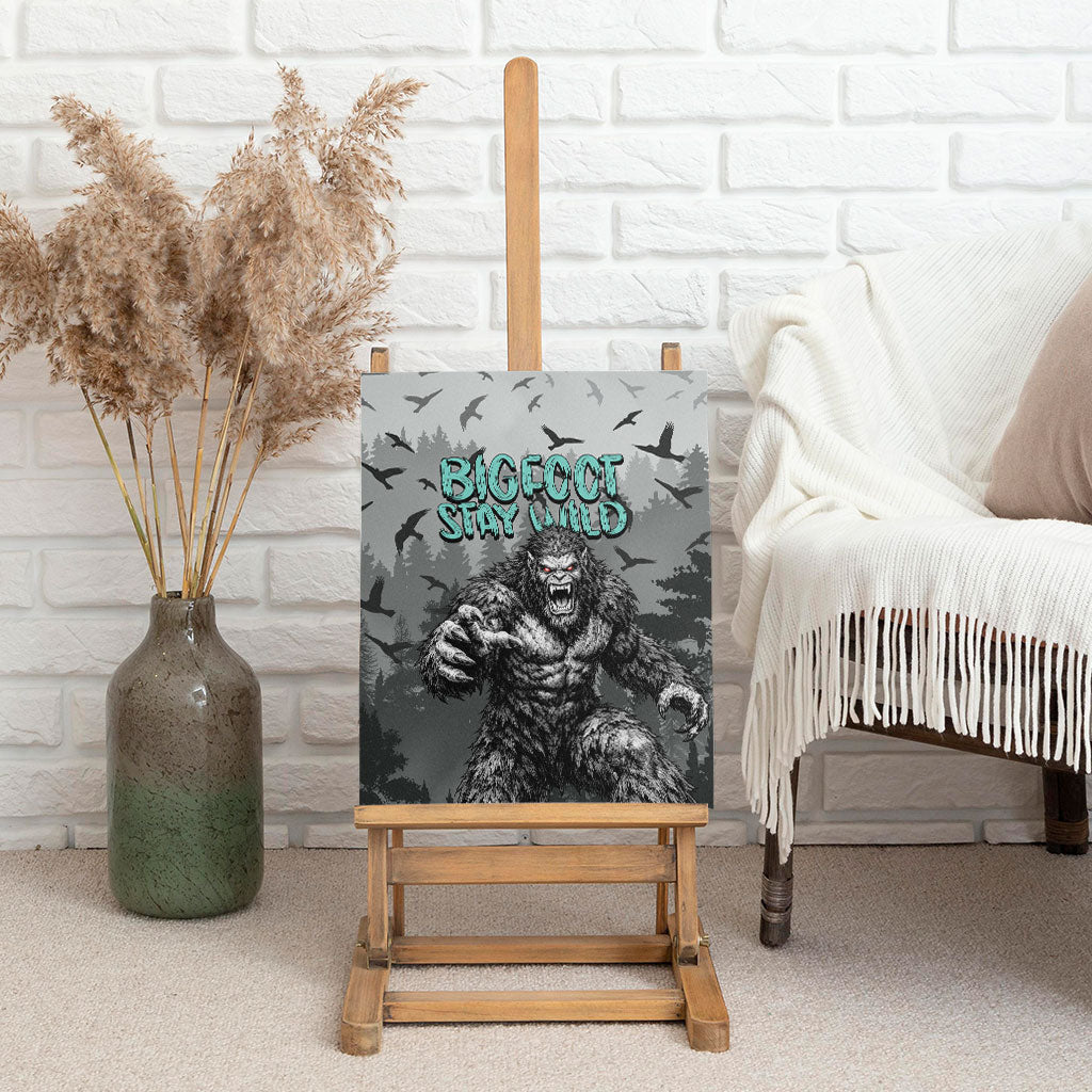 Bigfoot Stay Wild I Hate People Canvas Wall Art Angry Sasquatch Distressed Forest Dark Fantasy