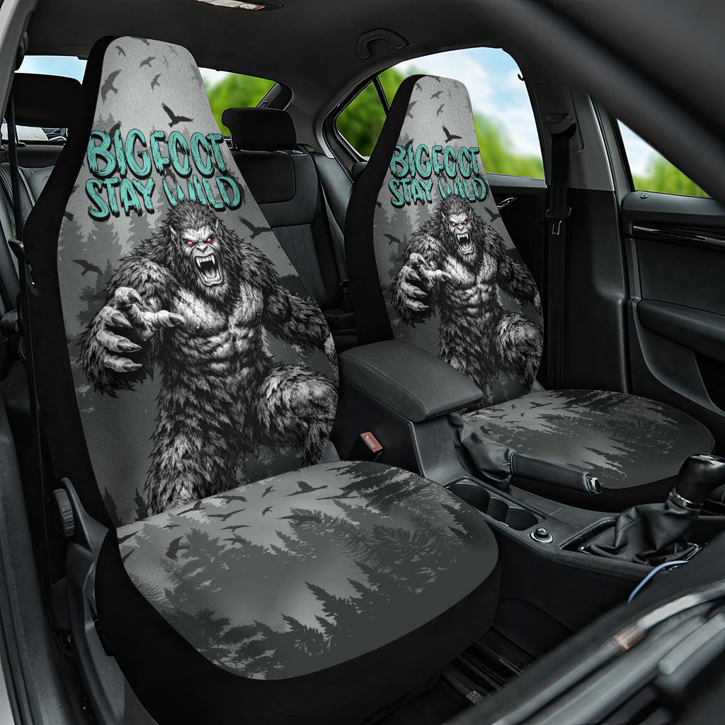 Bigfoot Stay Wild I Hate People Car Seat Cover Angry Sasquatch Distressed Forest Dark Fantasy