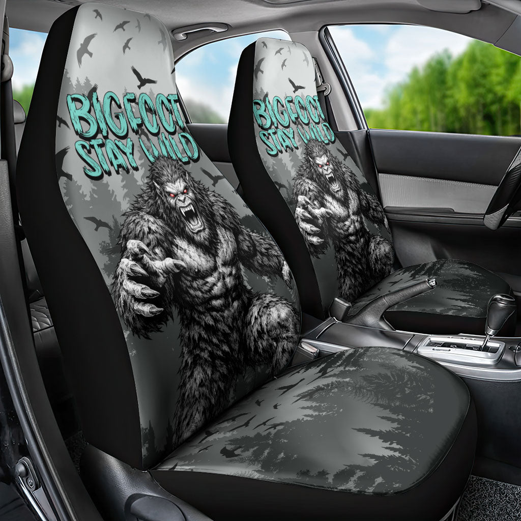 Bigfoot Stay Wild I Hate People Car Seat Cover Angry Sasquatch Distressed Forest Dark Fantasy