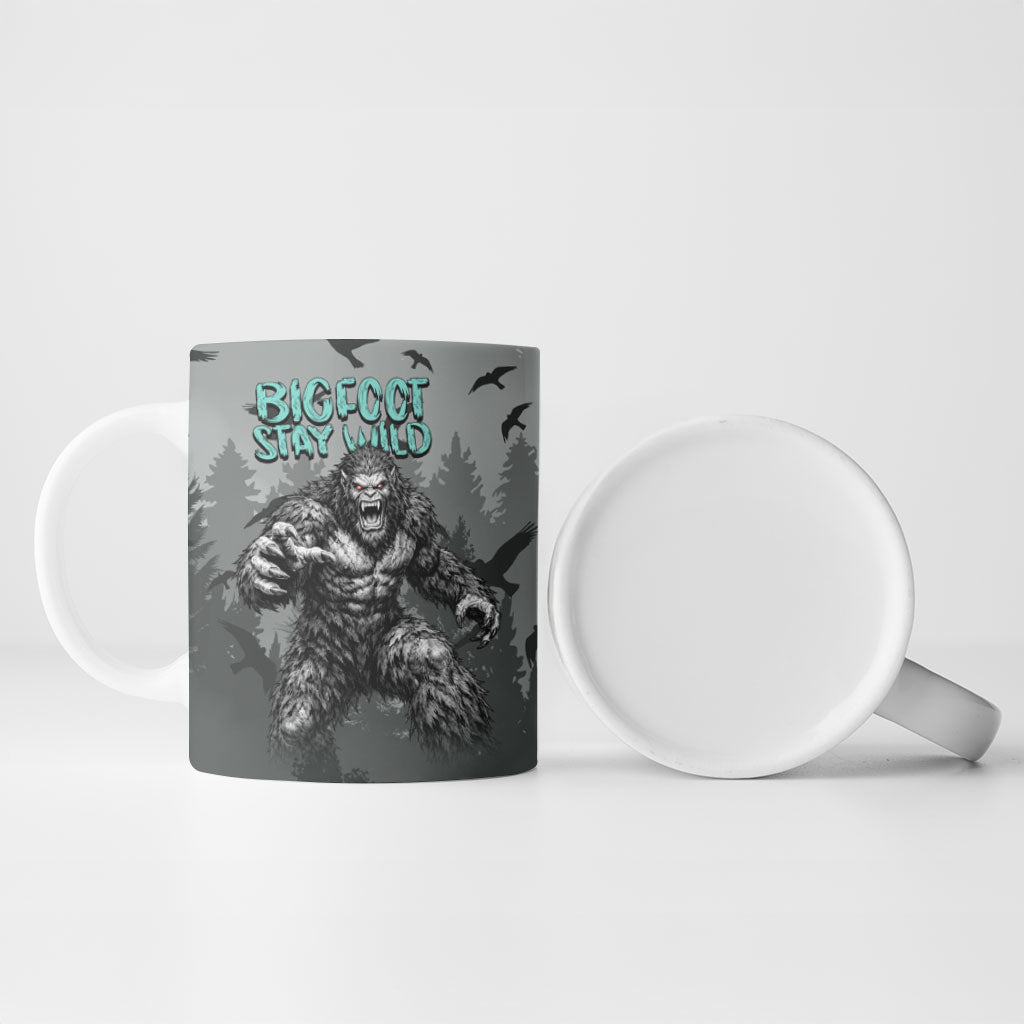 Bigfoot Stay Wild I Hate People Ceramic Mug Angry Sasquatch Distressed Forest Dark Fantasy
