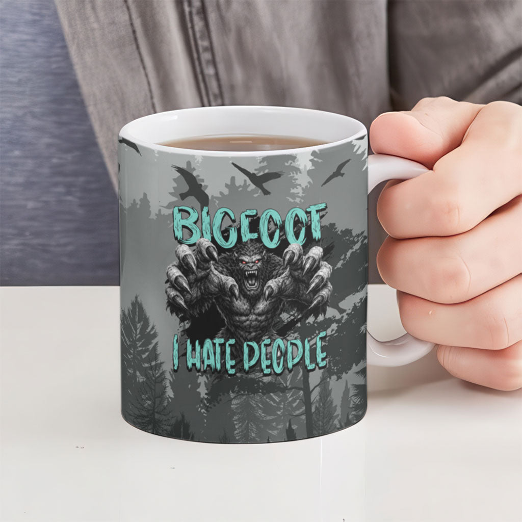 Bigfoot Stay Wild I Hate People Ceramic Mug Angry Sasquatch Distressed Forest Dark Fantasy