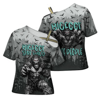 Bigfoot Stay Wild I Hate People Cross Shoulder Shirt Angry Sasquatch Distressed Forest Dark Fantasy