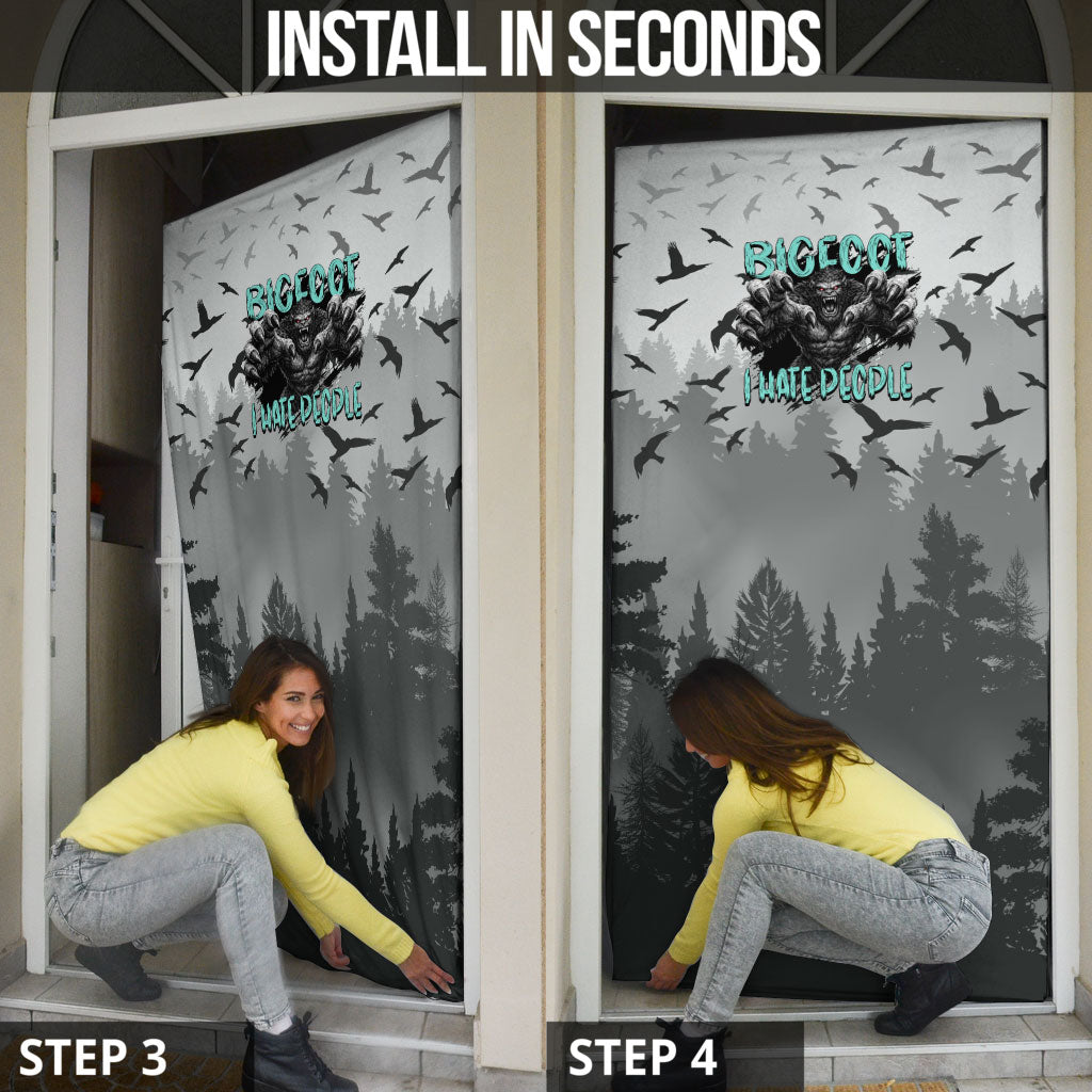 Bigfoot Stay Wild I Hate People Door Cover Angry Sasquatch Distressed Forest Dark Fantasy