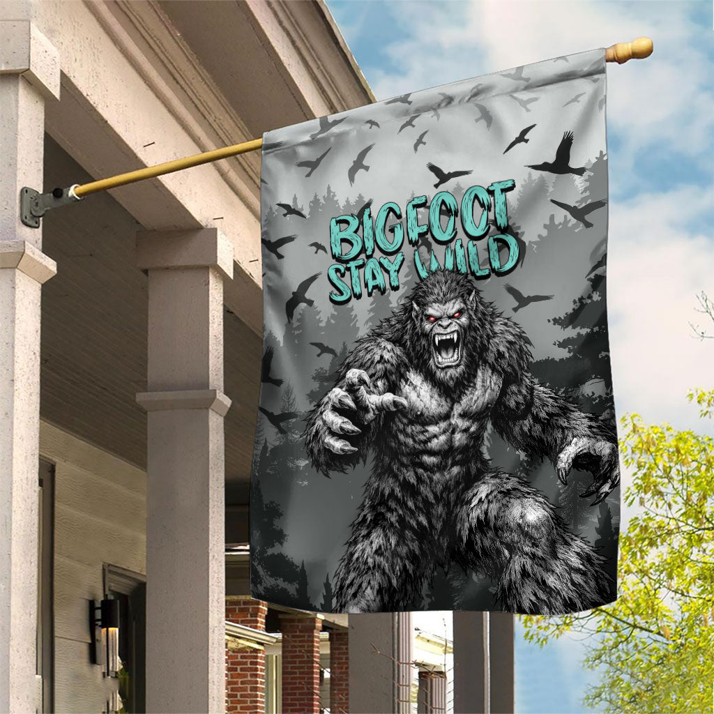 Bigfoot Stay Wild I Hate People Garden Flag Angry Sasquatch Distressed Forest Dark Fantasy