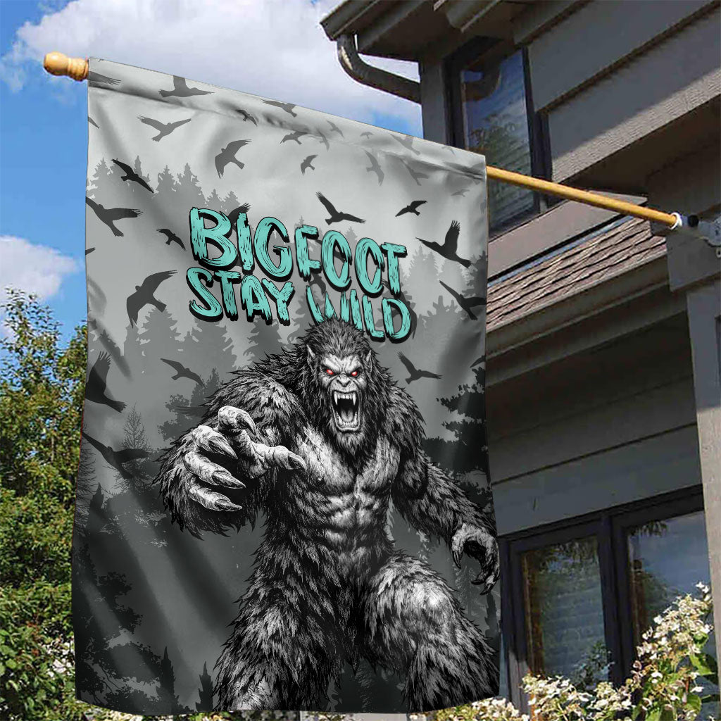 Bigfoot Stay Wild I Hate People Garden Flag Angry Sasquatch Distressed Forest Dark Fantasy