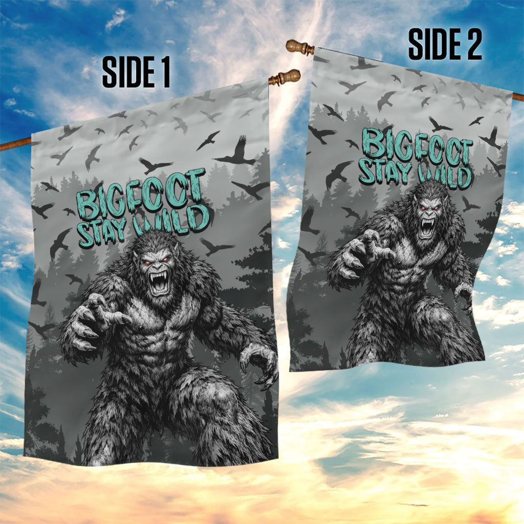 Bigfoot Stay Wild I Hate People Garden Flag Angry Sasquatch Distressed Forest Dark Fantasy