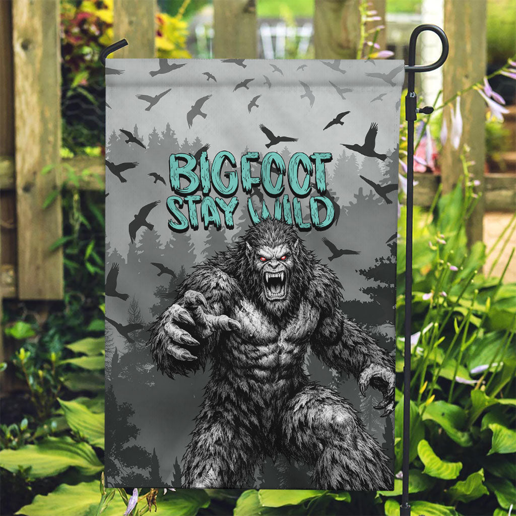Bigfoot Stay Wild I Hate People Garden Flag Angry Sasquatch Distressed Forest Dark Fantasy