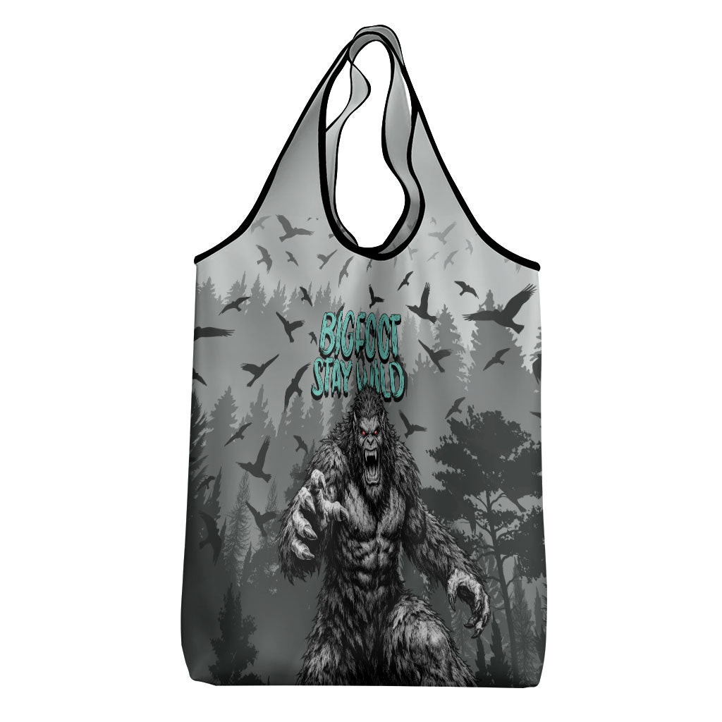 Bigfoot Stay Wild I Hate People Grocery Bag Angry Sasquatch Distressed Forest Dark Fantasy