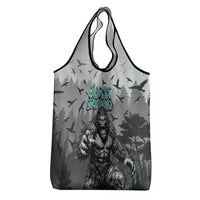 Bigfoot Stay Wild I Hate People Grocery Bag Angry Sasquatch Distressed Forest Dark Fantasy