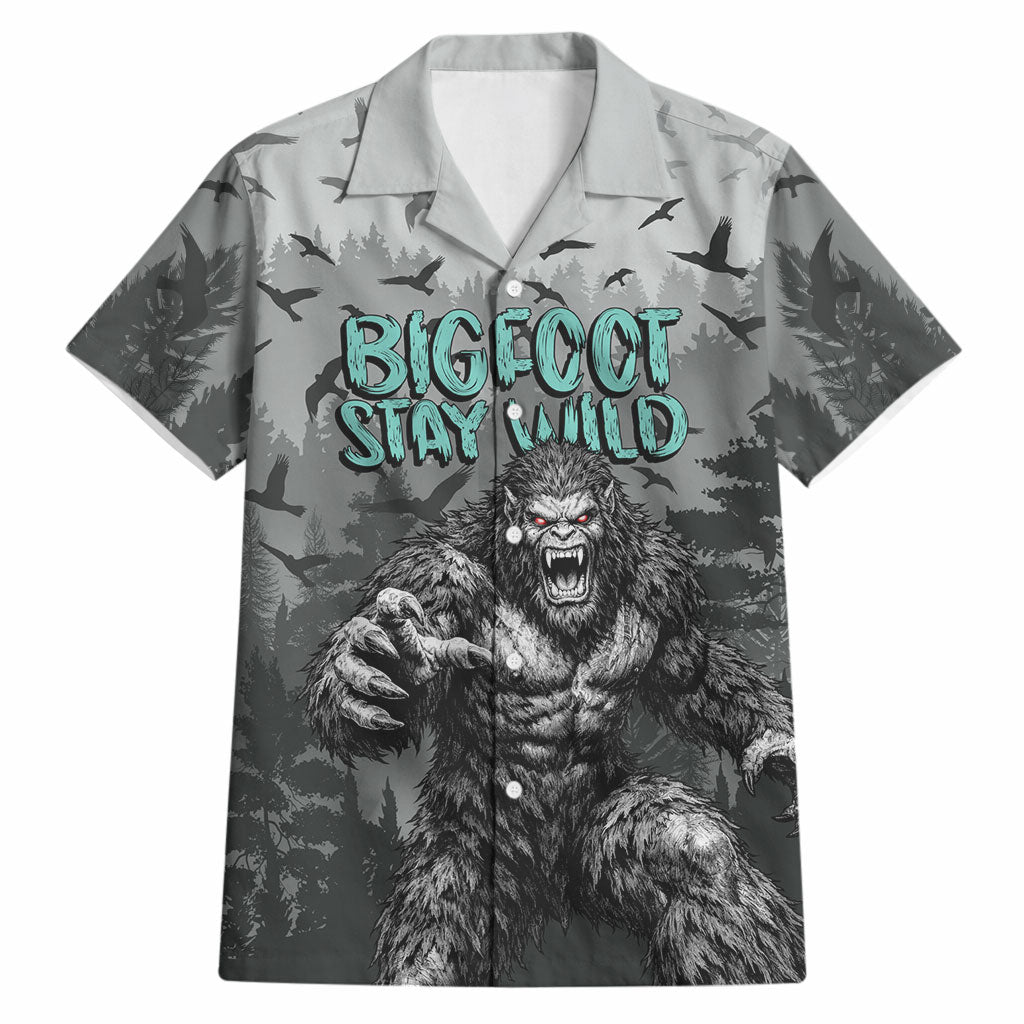 Bigfoot Stay Wild I Hate People Hawaiian Shirt Angry Sasquatch Distressed Forest Dark Fantasy