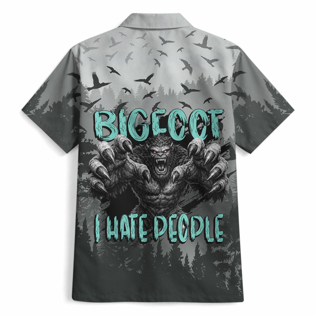 Bigfoot Stay Wild I Hate People Hawaiian Shirt Angry Sasquatch Distressed Forest Dark Fantasy